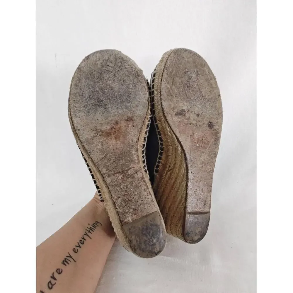 Celine Phoebe Philo Wedge Black Leather Espadrille‎ Sandals EU 38 7.5 *Flaw